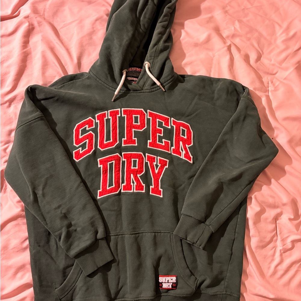 Superdry Women’s Boyfriend Dark Green Hoodie with Red Logo